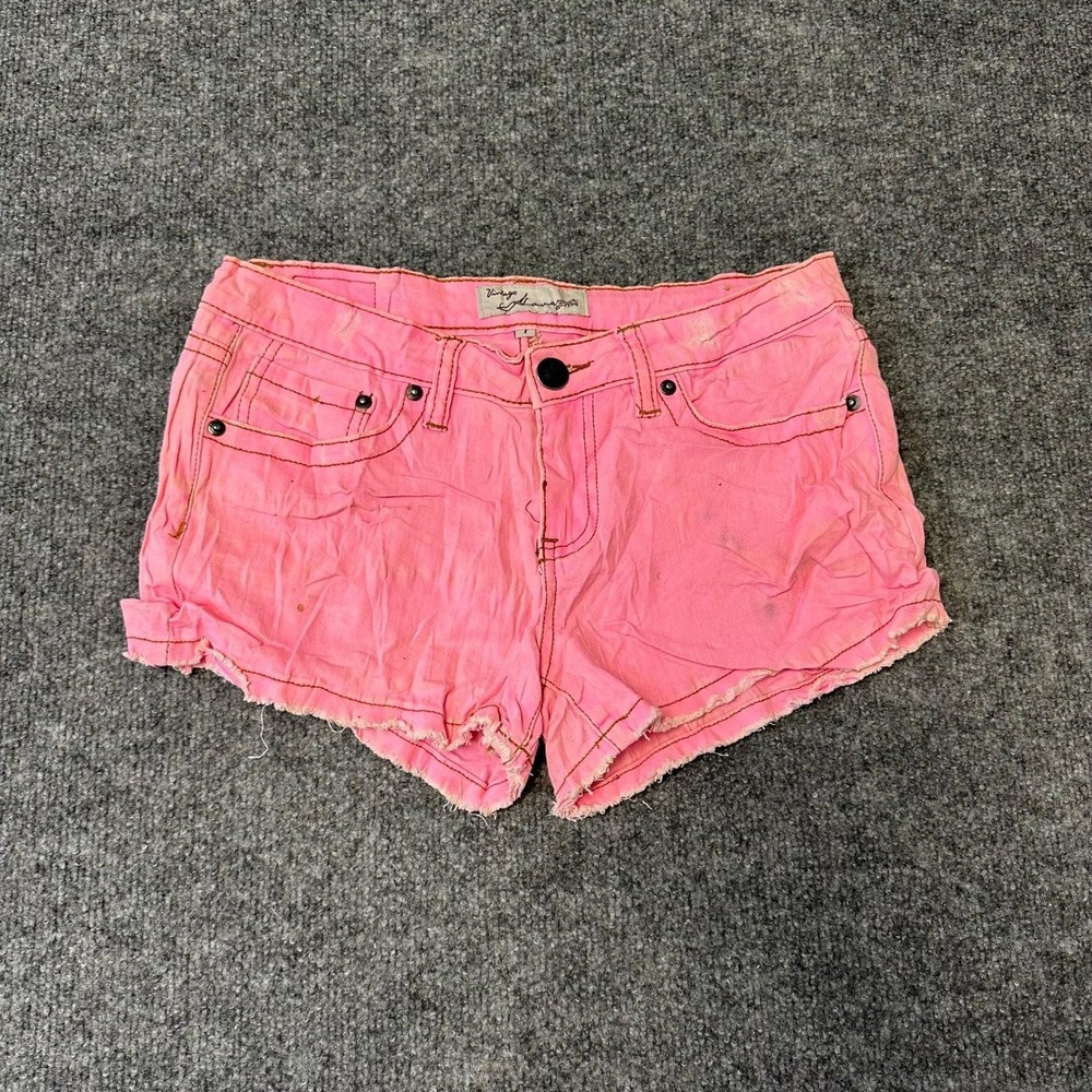 Vintage Havana Shorts Womens Size 7 Pink Denim Cutoff Low Rise Mini Stained Fair